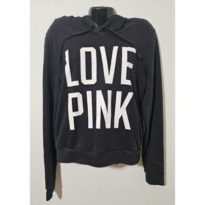 Victoria's Secret Pink Pullover Hoodie Sweatshirt With Pockets‎ Black Womens Med